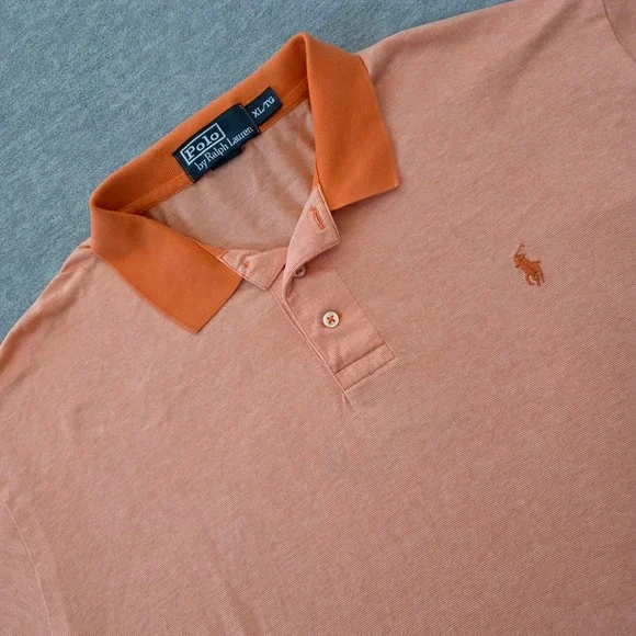 Polo Ralph Lauren Mens XL Pima Cotton Micro Stripe Polo Shirt Orange White - Picture 1 of 8